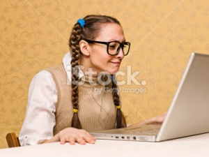 nerd girl at computer